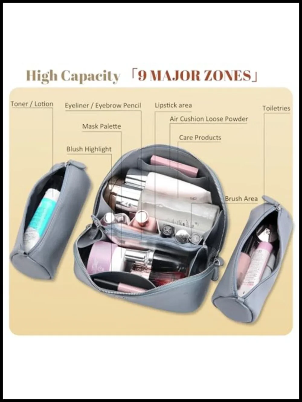 Genuine Leather Travel Makeup Bag Set - 3 Piece Cosmetic Organizer for Women
